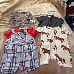 Baby Boy Clothing Set with Horse Print and Plaid 4 pieces  NWT
